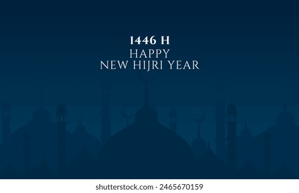 Happy new Hijri year background design. Islamic new year greeting card. Minimalist Islamic holiday celebration. Vector illustration