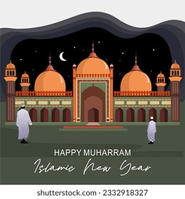 
Happy New Hijri Year, Islamic New Year 1445 Hijriyah (1 Muharram) Vector Illustration