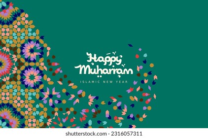 Happy New Hijri Year. Happy Muharram – Islamic New Year. Vector holiday card for muslim celebration. Suitable for greeting card, poster and banner. 