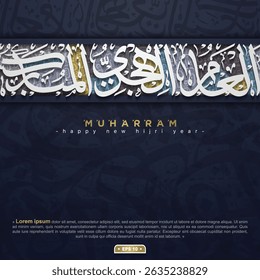 Happy New Hijri Year Muharram Greeting Card Islamic Floral Pattern Background Vector Design With Arabic Calligraphy for Background, Banner, Wallpaper, Cover, Flyer. Translation Of Text: NEW HIJRI YEAR