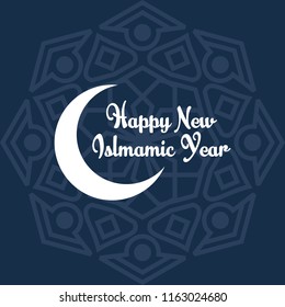 Happy New Islamic Year Greeting background with mandala Illustration in blue color