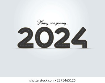 Happy new journey Vector illustration of 2024 shaped road with white markings isolated on white background. 