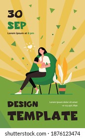 Happy new mom holding baby in arms. Breastfeeding, mother with child flat vector illustration. New parent, motherhood, parenthood concept for banner, website design or landing web page