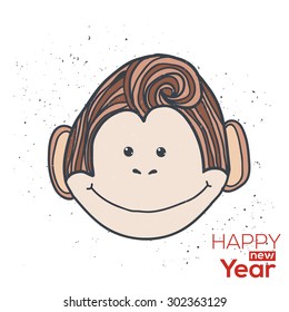 Happy New Monkey year hand-drawn vector illustration. 2016 the Chinese year of Monkey. Postcard, banner, print etc.