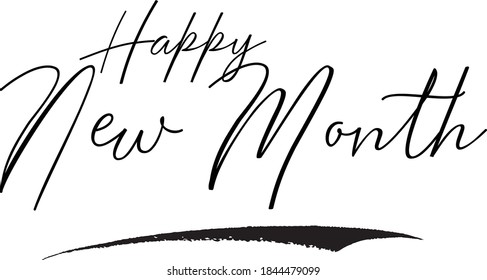 Happy New Month Cursive Calligraphy Black Color Text On White Background