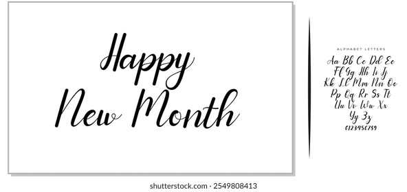 Happy New Month Cursive Calligraphy Black Color Text On White Background