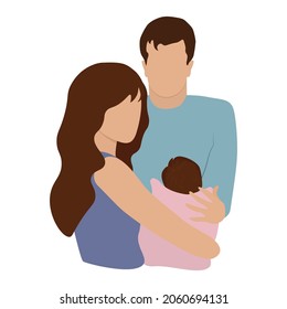 Happy new parents holding baby. Young mom and dad, new born child flat vector illustration. Having baby, parenthood, child care concept for banner, website design or landing web page.