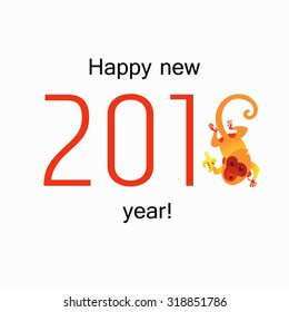 Happy new red fire monkey year holiday greeting colorfull vector card 