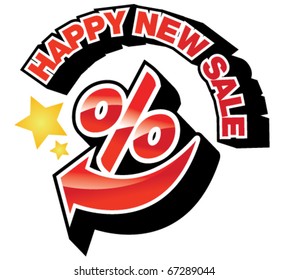 happy new sale tag with percent sign and stars