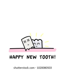 Happy New Teeth. Vector illustration. The milk tooth has dropped out and a permanent tooth appears.