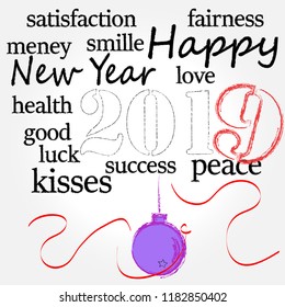 Happy New Y. Holiday scene with Christmas ball and decoration.Happy Holiday.