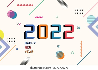 happy new yaer 2022 with memphis background,vector illustration eps 10