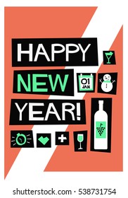 Happy New Year! 01 Jan (Flat Style Vector Illustration Poster Design)