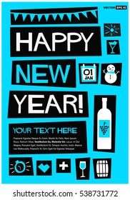 Happy New Year! 01 Jan (Flat Style Vector Illustration Poster Design) with Text Box Template