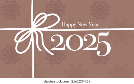 happy new year 2 0 2 5 background with simple white bow and ribbon. vector illustration