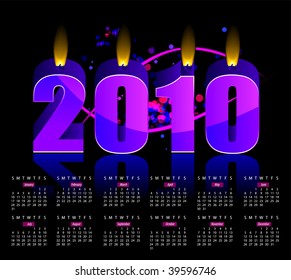 Happy New Year 2010 burning vector candles calendar