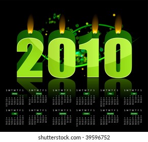 Happy New Year 2010 burning vector candles calendar