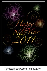 Happy New Year 2011 card with colorful fireworks.