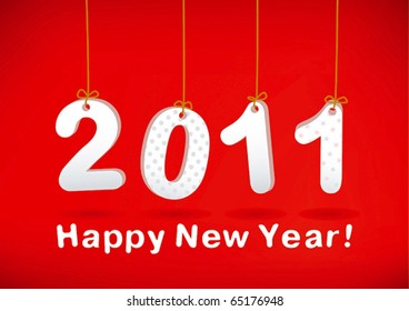 Happy New Year 2011 greeting card on red background