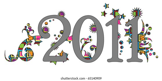 Happy new year 2011 label on white background