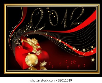 Happy New Year 2012 background, red and gold