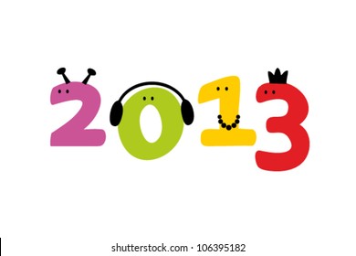 Happy New Year 2013 greeting card in a joyful cartoon style. Vector illustration