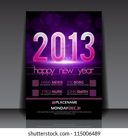 Happy New Year 2013 Purple Vector Editable Flyer Template