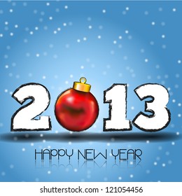 Happy New Year 2013 with Red Christmas Ball Happy new year's eve with snow and red Xmas Ball