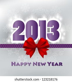 Happy new year 2013 with red bow, vector illustration.