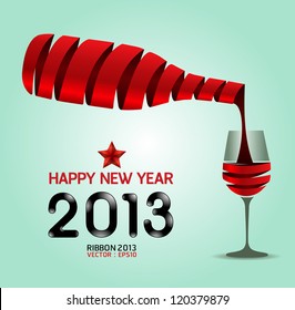 Happy new year 2013 ribbon wine bottle shape  / Vector illustration. concept