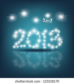 Happy new year 2013 with starry firework, vector illustration.