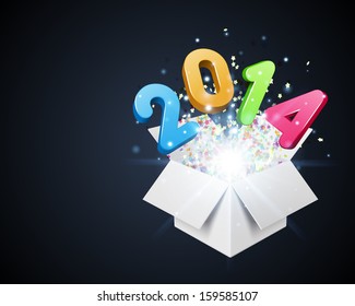 Happy New Year 2014 3d message and light vector background. Eps 10. 