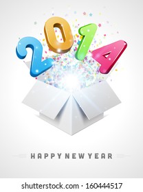 Happy New Year 2014 3d message and light vector background. Eps 10. 