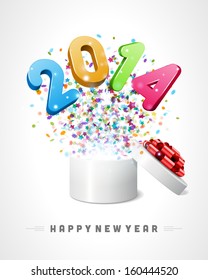 Feliz Año Nuevo 2014, mensaje 3d y fondo de vector de luz. Eps 10. 