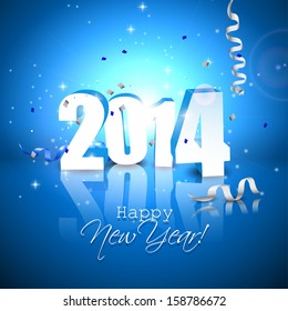 Happy New Year 2014- blue greeting card with 3D numbers 