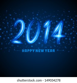 Happy new year - 2014 calligraphic design vector background from glow light