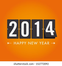 Happy new year 2014 card. Mechanical timetable in movement