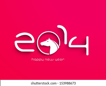 Happy New Year 2014 celebration concept with Chinese symbol of the year Horse on pink background.