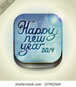 Happy new year 2014 celebration background. Blue button, Vector illustration/eps10