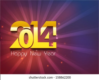 Happy New Year 2014 celebration party poster, banner or invitations with golden stylize text 2014 on purple background.