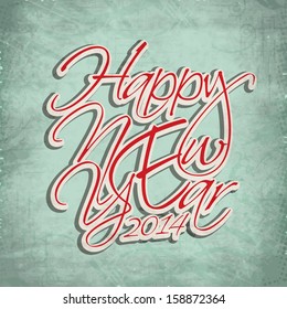 Happy New Year 2014 celebration poster, banner or flyer design with stylize text on vintage green background. 