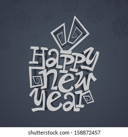 Happy New Year 2014 celebration poster, banner or flyer design with stylize text on dark grey background. 