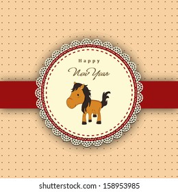 Happy New Year 2014 celebration party, poster or banner with illustration of Chinese symbol for the year Horse on vintage background. 