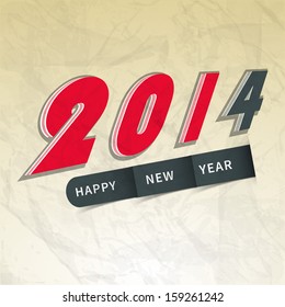 Happy New Year 2014 celebration party, poster or banner with colorful text on abstract brown background. 