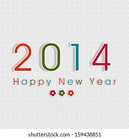 Happy New Year 2014 celebration party, poster or banner with colorful text on abstract grey background.