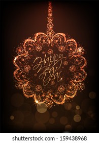 Happy New Year 2014 celebration party, poster or banner with shiny text on floral decorative background.