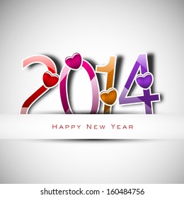 Happy New Year 2014 celebration background with glossy colorful text and heart shape on grey background. 