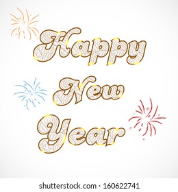 Happy New Year 2014 celebration greeting card design with stylize text on colorful fireworks background.