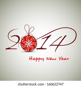 Happy New Year 2014 celebration background with stylize text and red shiny Xmas ball on abstract background, can be use as flyer, banner or poster. 