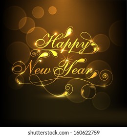 Happy New Year 2014 celebration concept with stylize golden text on brown background. 